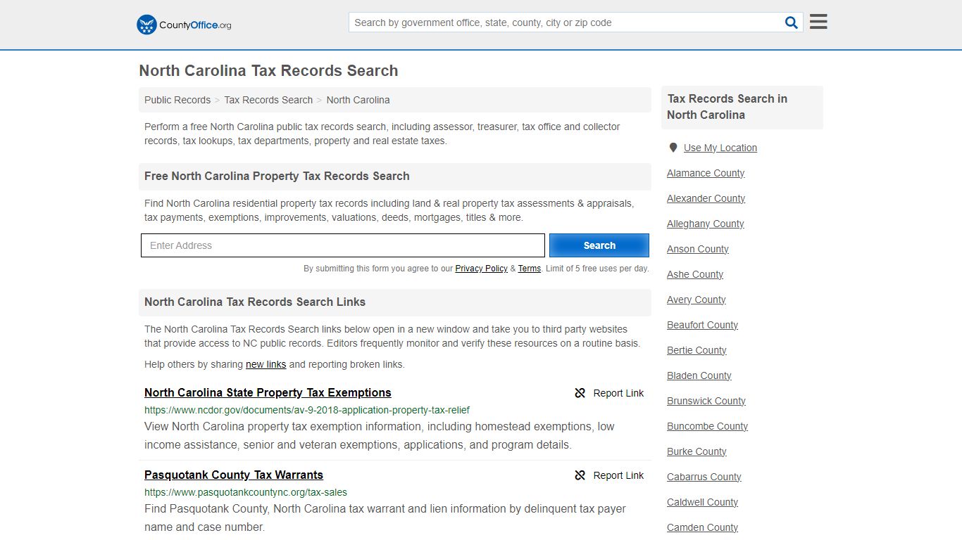 North Carolina Tax Records Search - County Office
